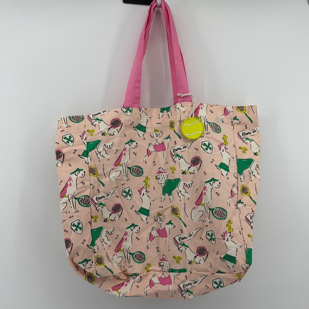 Tote Bag Pink One Size‎ Tennis Dog Print Cotton Canvas Shopper